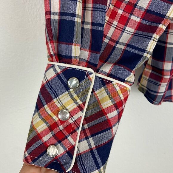 Vintage Avante West Snap Button Western Shirt Plaid Cowgirl 13/14 Medium - Picture 6 of 11